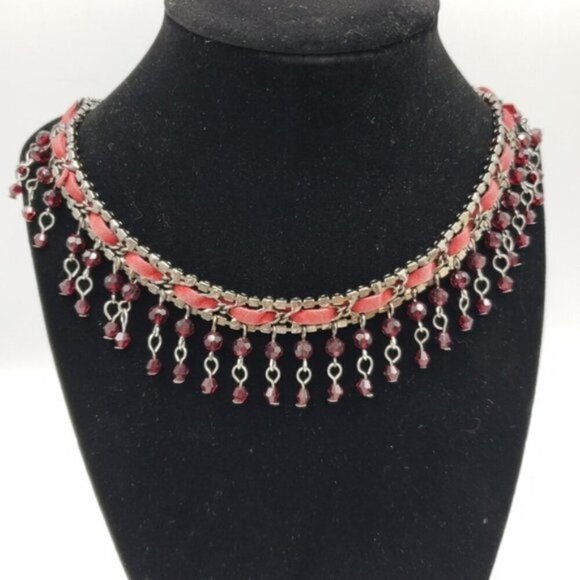 Curtain Beaded Choker Necklace Ruby Red Beading - Picture 3 of 9
